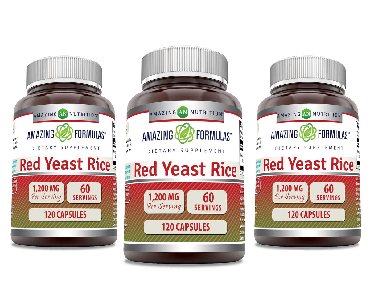 Red Yeast Rice 1200mg Capsules Supplement 120 Count 3 Pack V693709