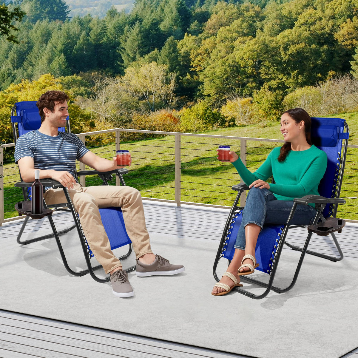 Zero Gravity Chair Set of 2 with Cup Holder Blue M437078