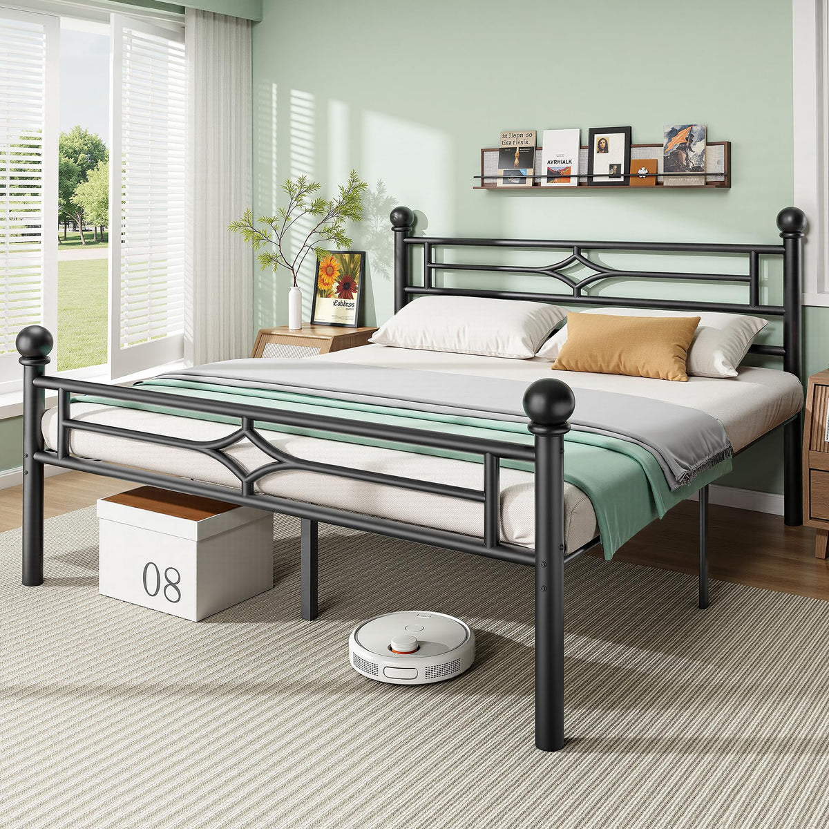 Black Full Metal Platform Bed Frame with Headboard and Footboard F63149