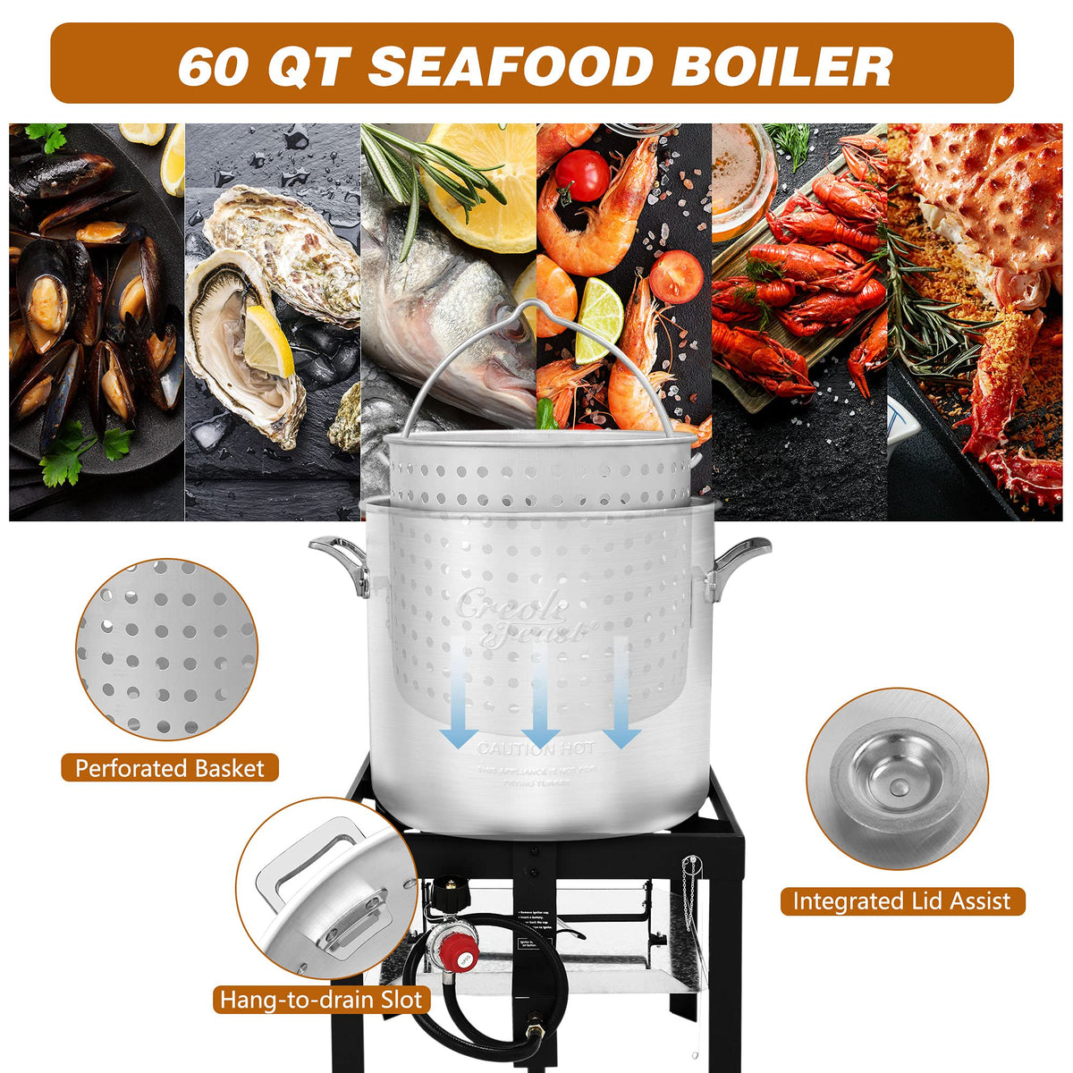 60 Qt. Seafood Boil Pot with Basket and Burner T529508