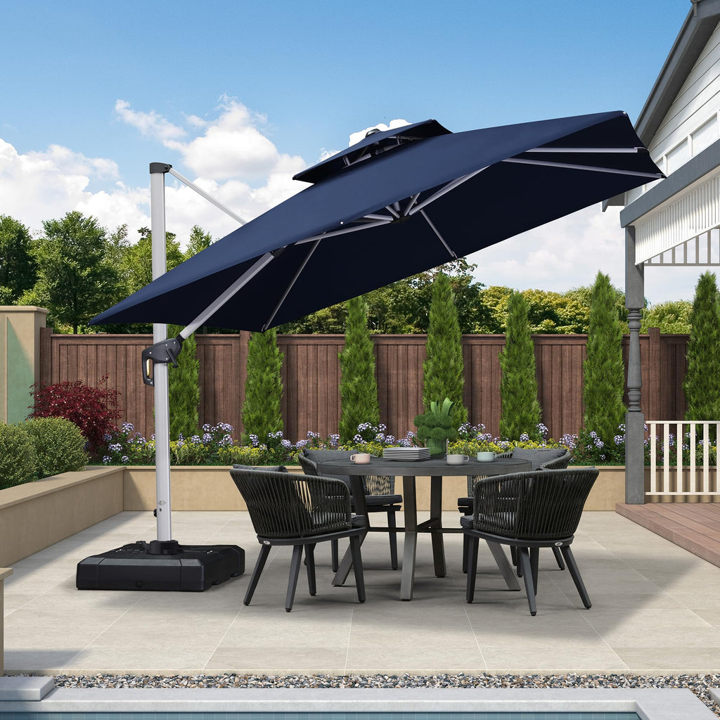 10'x 10' Square Double Top Navy Blue Cantilever Patio Umbrella X101